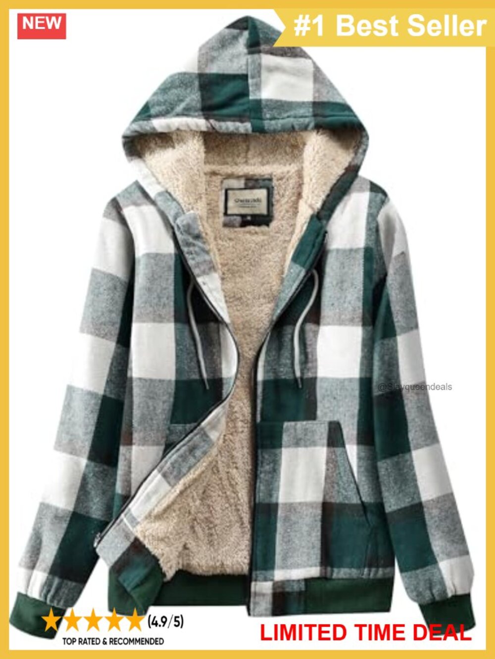 Women's Sherpa Lined Plaid Zip Flannel Hoodie Jacket